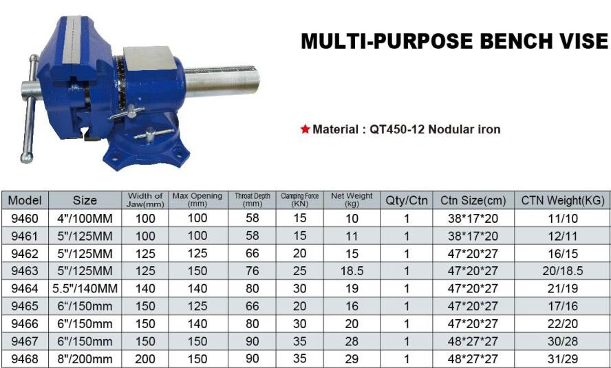 Nodular Cast Iron and Ductile Iron Bench Vise for Mini Machine Accessories